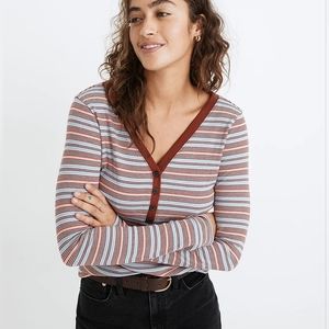 Madewell Fine Ribbed Henley Tee In Stripe